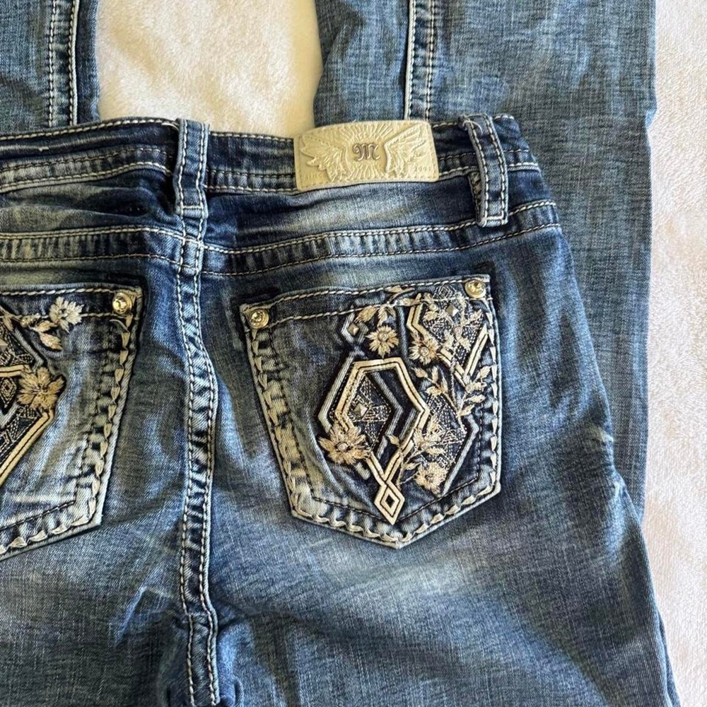 Miss Me mid wash low-rise Y2K vintage rhinestone denim jeans grunge country - Picture 2 of 6